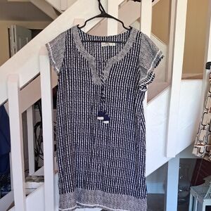 Vineyard Vines Navy and White Print Flutter Sleeve Dress SzL Like New